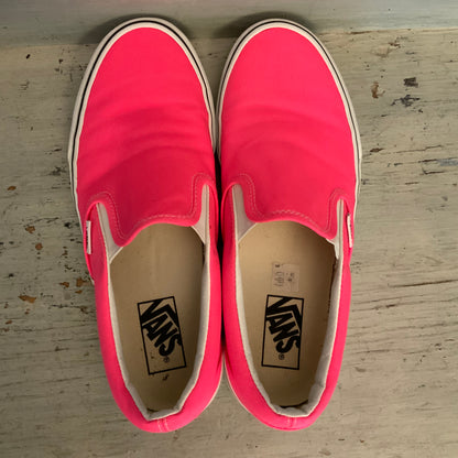 Vans Neon Pink Classic Slip On Canvas Sneakers Size 8 Men's/ 9.5 Women's Good Condition