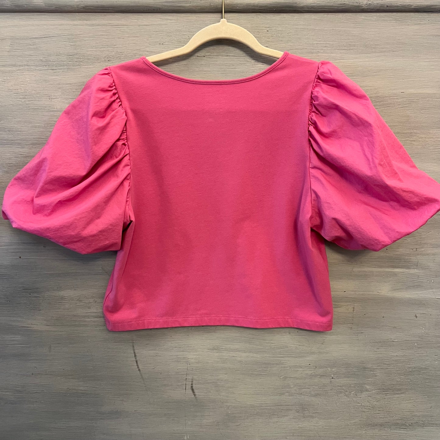 a new day Magenta Oversize Puff Sleeve Crew Neck Blouse Size Medium Good Condition