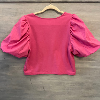 a new day Magenta Oversize Puff Sleeve Crew Neck Blouse Size Medium Good Condition