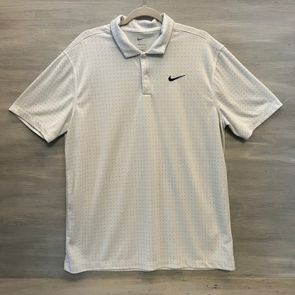 Nike Dri Fit White Gray Dot Casual Short Sleeve Polo Shirt Size Large Good Condition