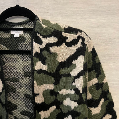 Mudpie Tan Black Khaki Green Camo Cardigan Sweater Size S/M Good Condition