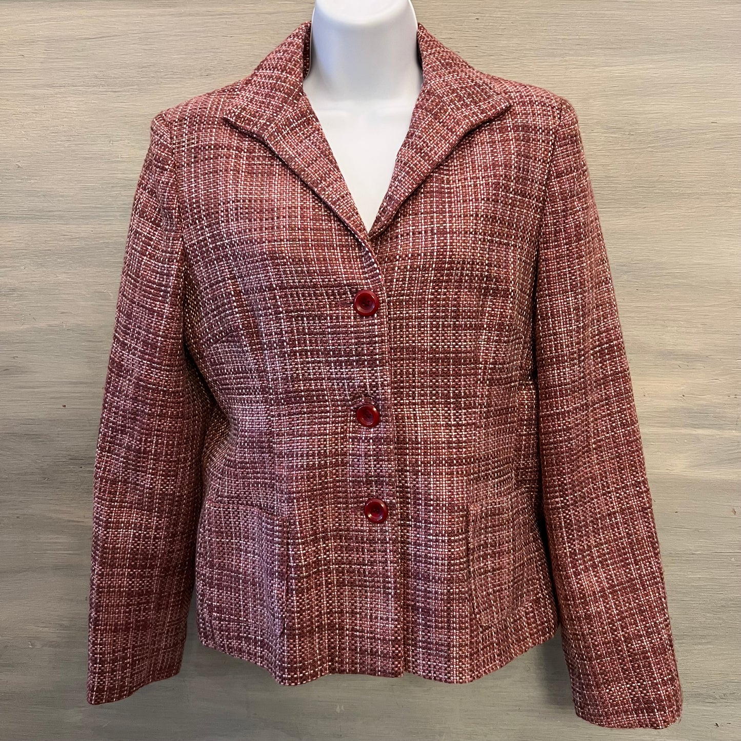Vintage Jaclyn Smith Pink Multicolor Faux Tweed Blazer Coat Jacket Size 8 Good Condition
