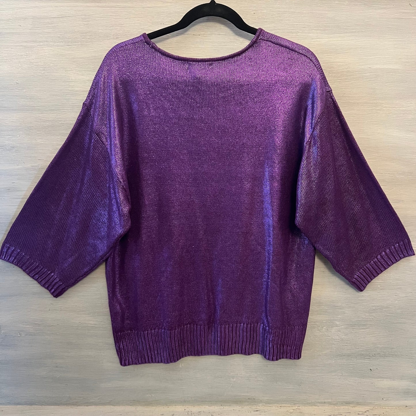Vintage Purple Shimmer 3/4 Sleeve Light Knit Sweater Size Large Good Condition