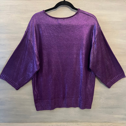 Vintage Purple Shimmer 3/4 Sleeve Light Knit Sweater Size Large Good Condition