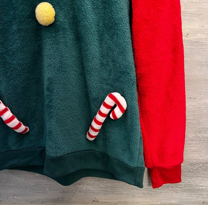 No Boundaries Christmas Elf Fleece Hoodie Pullover XL(15-17) Good Condition