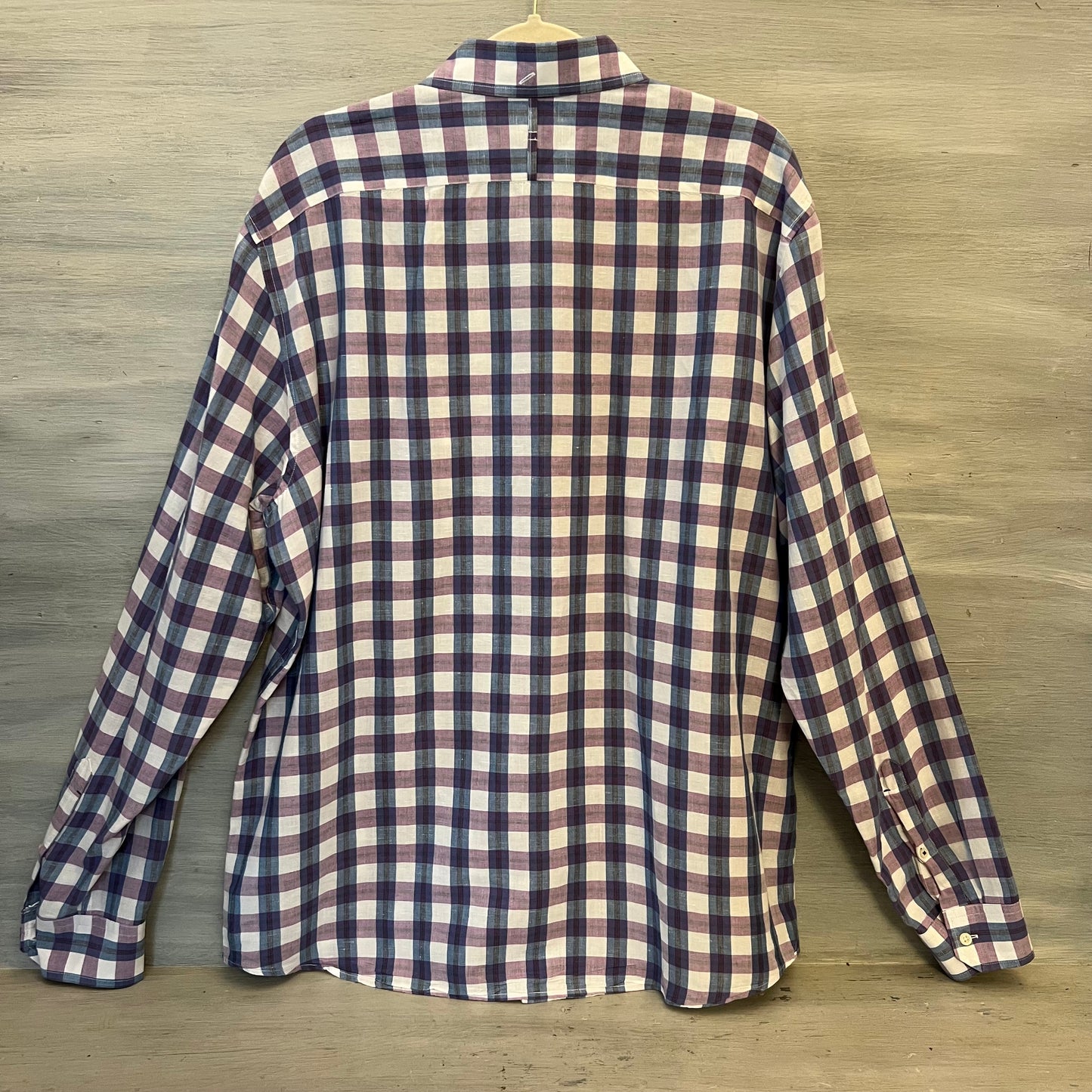 Banana Republic Cotton Linen Purple Plaid Button Down Shirt Size XL Like New