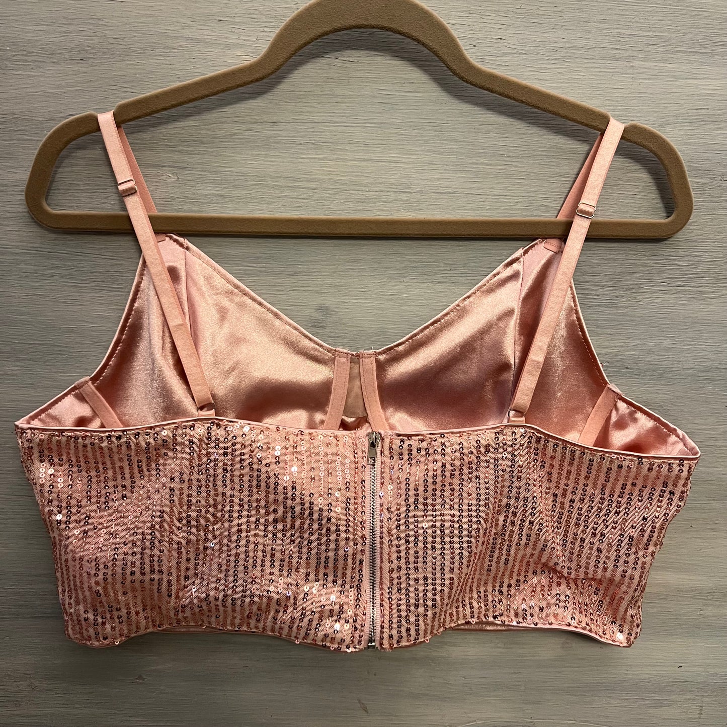 Pink Sequin Bustier Camisole Crop Top Shirt Size XXL Good Condition