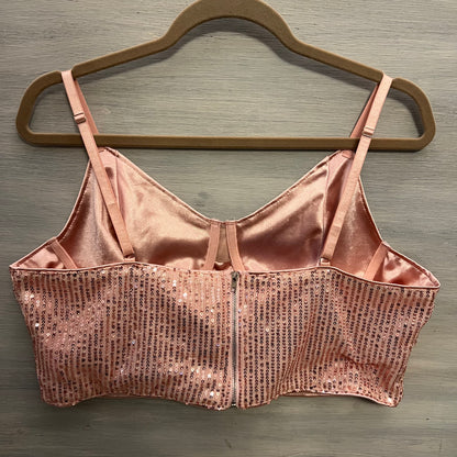 Pink Sequin Bustier Camisole Crop Top Shirt Size XXL Good Condition