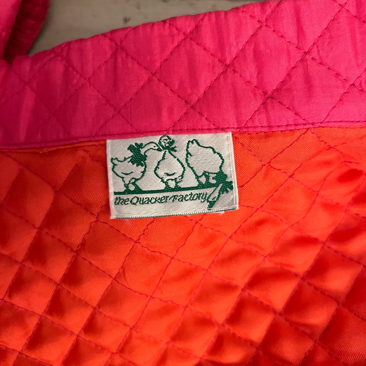 Vintage the Quacker Factory Hot Pink Quilted Rhinestone Zipper Coat Jacket Est. Size XL Good Condition