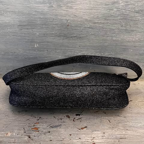 Skinny Dip Black Shimmer Rhinestone Smiley Face Shoulder Bag Purse Like New