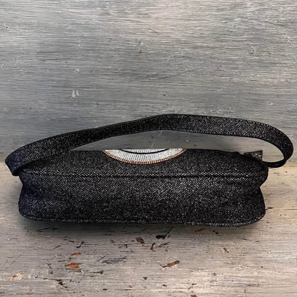 Skinny Dip Black Shimmer Rhinestone Smiley Face Shoulder Bag Purse Like New