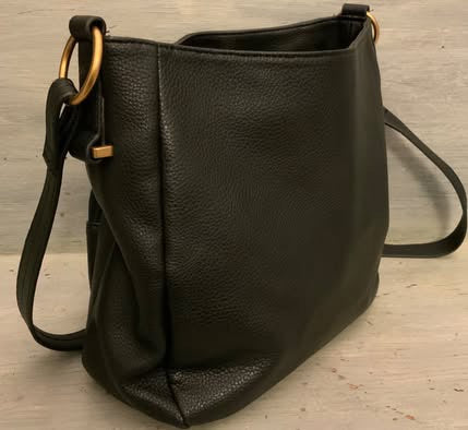 Rosetti Black Faux Leather Shoulder Bag Purse Gold Hardware Like New