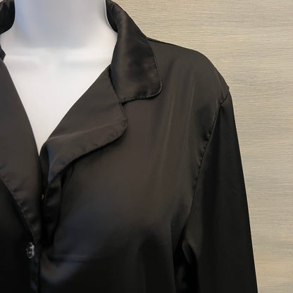 Elegant Black Satiny Sleepwear Pajama Set Size Medium Good Condition