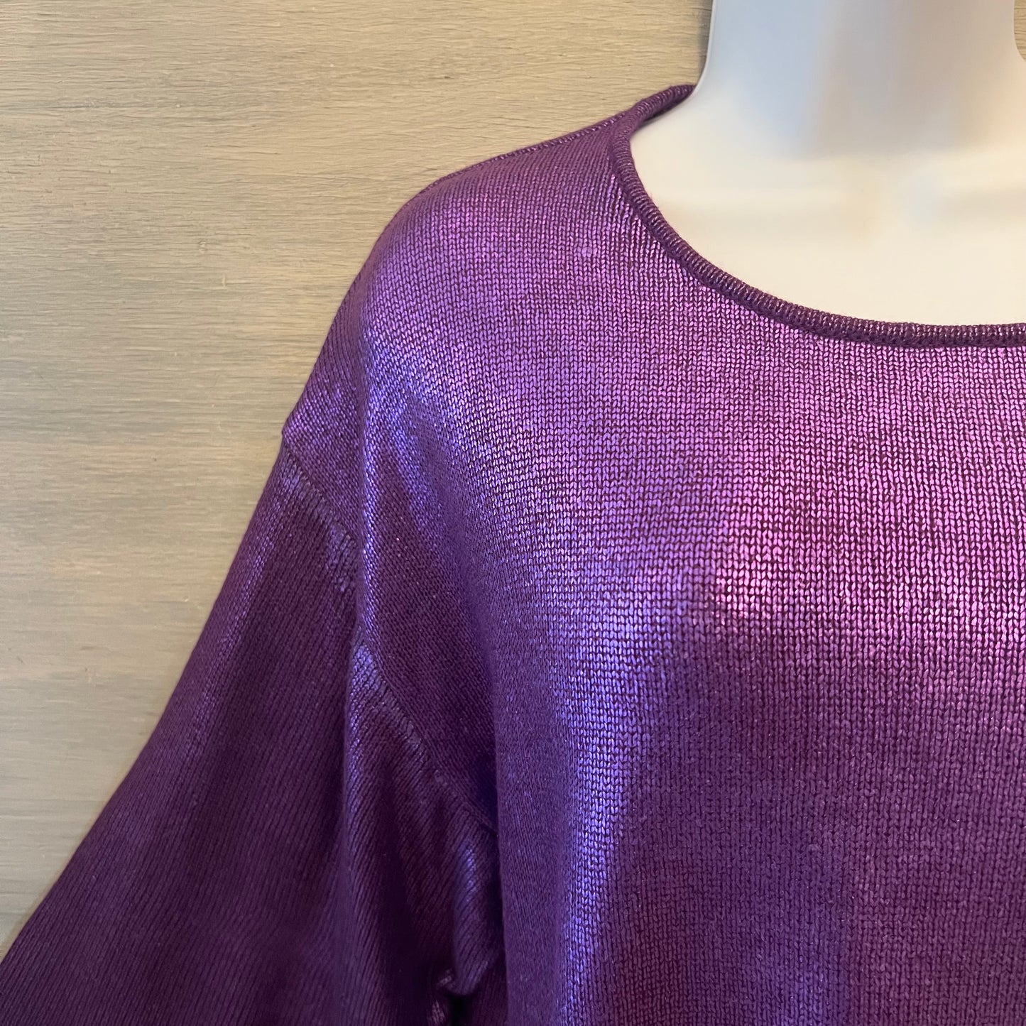 Vintage Purple Shimmer 3/4 Sleeve Light Knit Sweater Size Large Good Condition