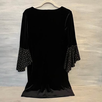 Connected Apparel Elegant Black Velvet Rhinestone Flare Sleeve Dress Size 4 New with Tag