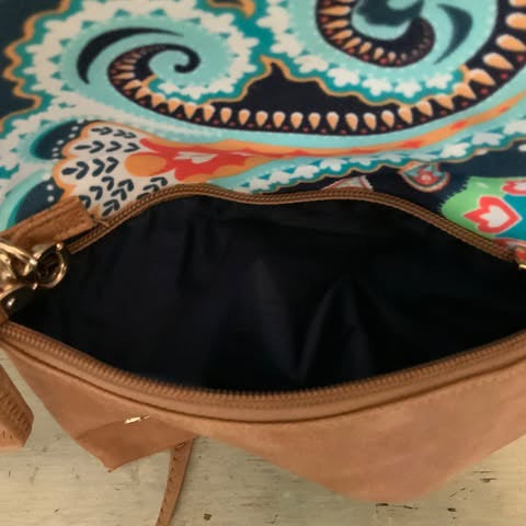 Vic & Lou Paisley Faux Brown Leather Crossbody Bag/Clutch Purse Like New