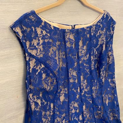 Gabby Skye Royal Blue Lace Tan Under Lining Sleeveless Fit and Flare Dress Size 18W Like New
