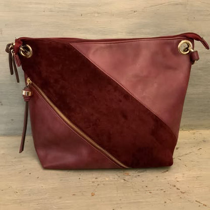 Sondra Roberts Squared Burgundy Faux Suede Leather Shoulder Bag Like New
