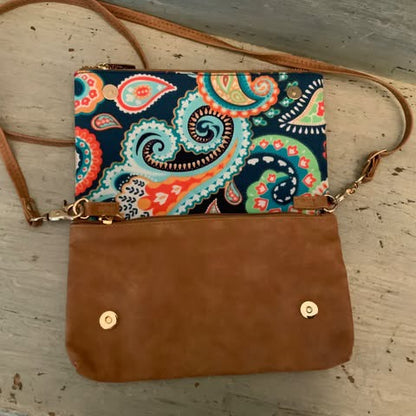 Vic & Lou Paisley Faux Brown Leather Crossbody Bag/Clutch Purse Like New
