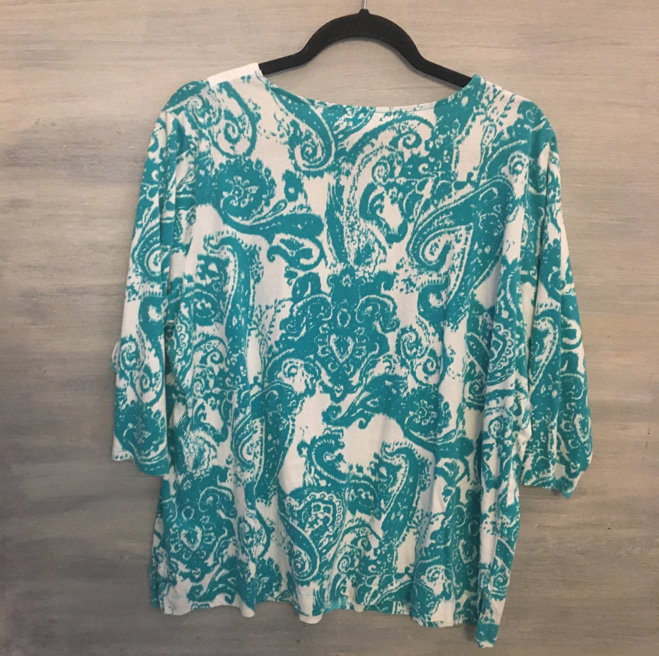 Ralph Lauren 100% Cotton Aqua Blue White 3/4 Sleeve Tunic Top Blouse Size 2X Like New