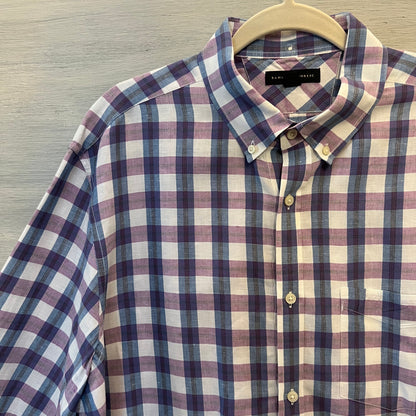 Banana Republic Cotton Linen Purple Plaid Button Down Shirt Size XL Like New