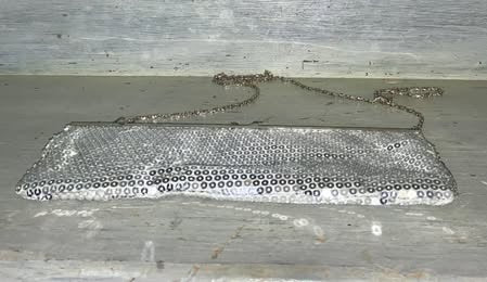 Silver Sequined Crossbody Clutch Bag Purse Like New