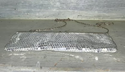 Silver Sequined Crossbody Clutch Bag Purse Like New