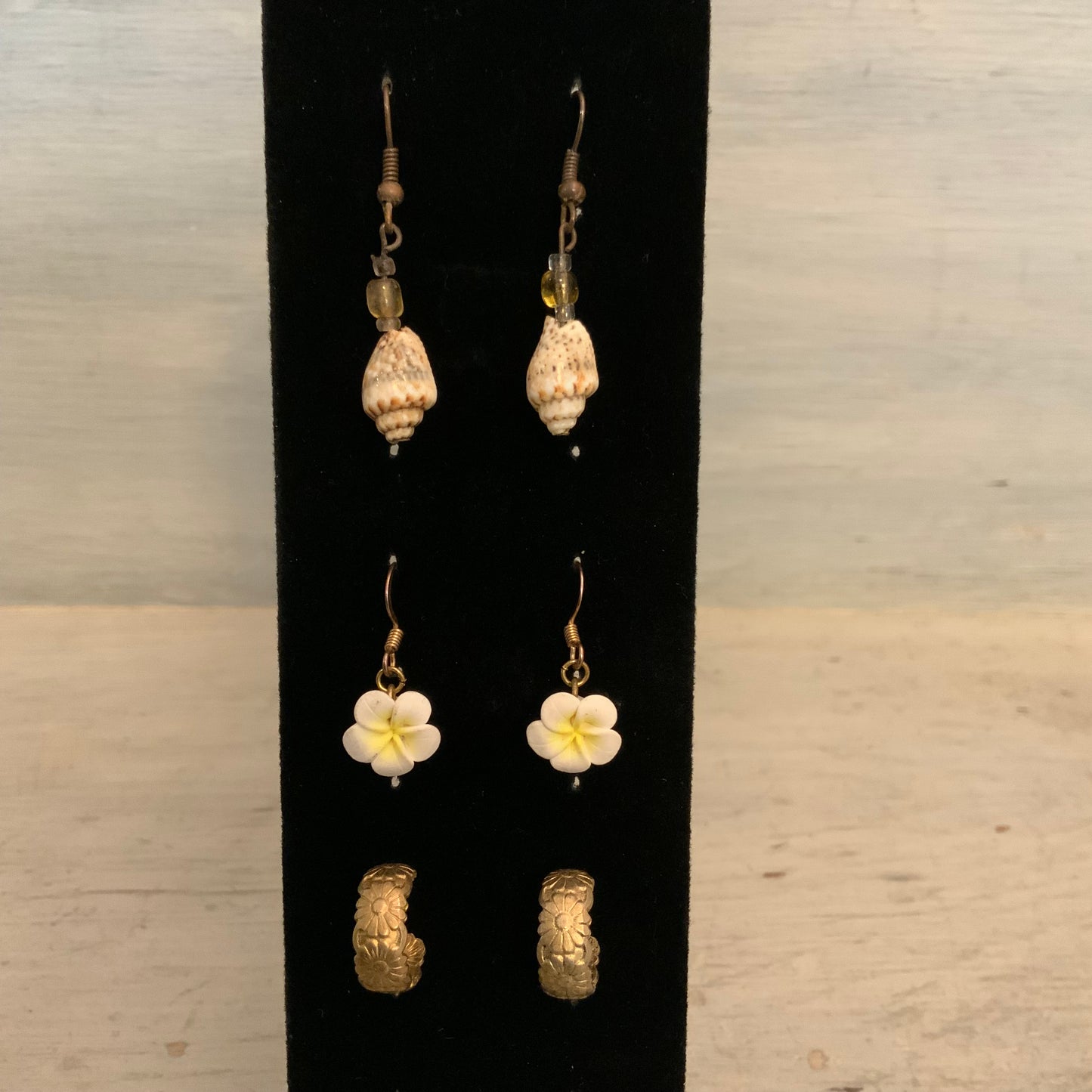 Set of 3 Boho Tropical Coastal Chic Earrings Good Condition