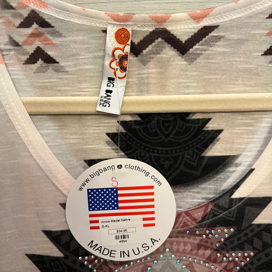 Big Bang USA Bedazzled Southwestern Geometric Aztec Print Knit Blouse Size Small New with Tags