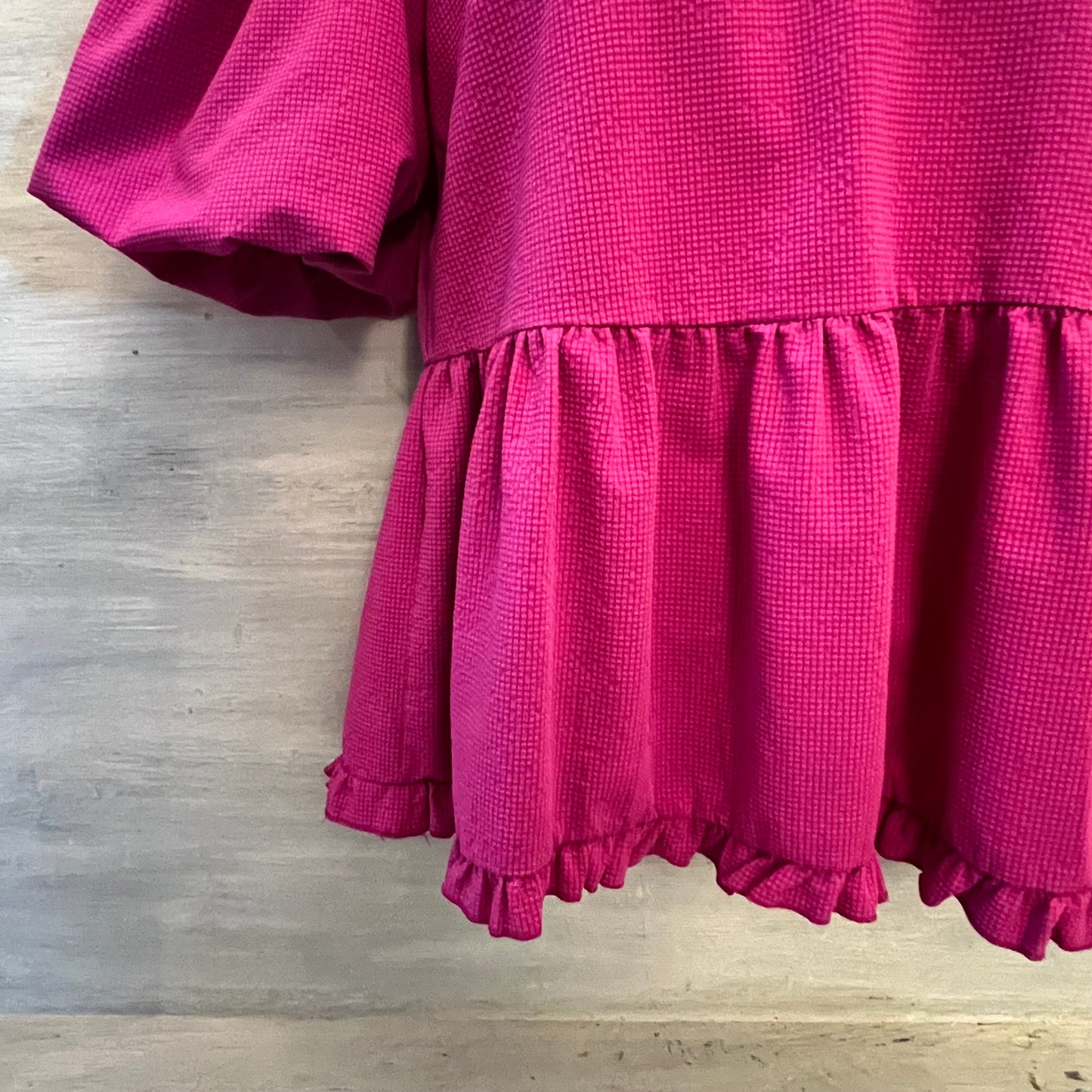 Jodifl Fuchsia Ruffle Vneck Babydoll Peplum Blouse Size Medium Good Condition