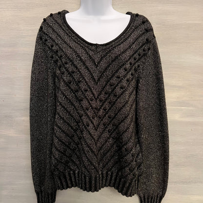 600 West Black Metallic Silver Thread Vneck Sweater w/ Removable Cowl XL Good Condition