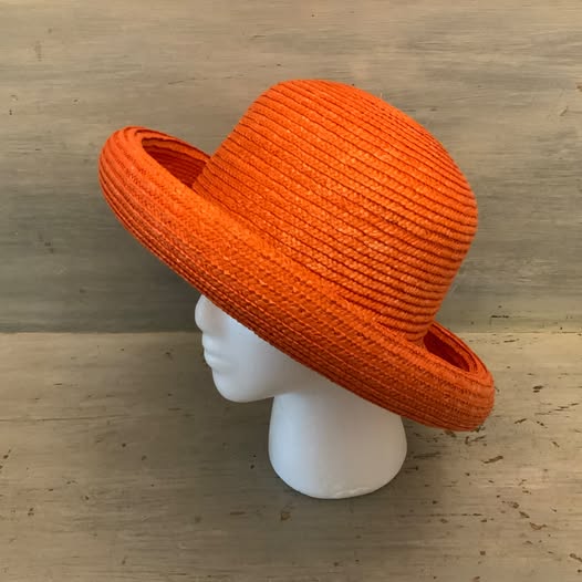 Women’s Orange 100% Straw Bowler Hat One Size Good Condition