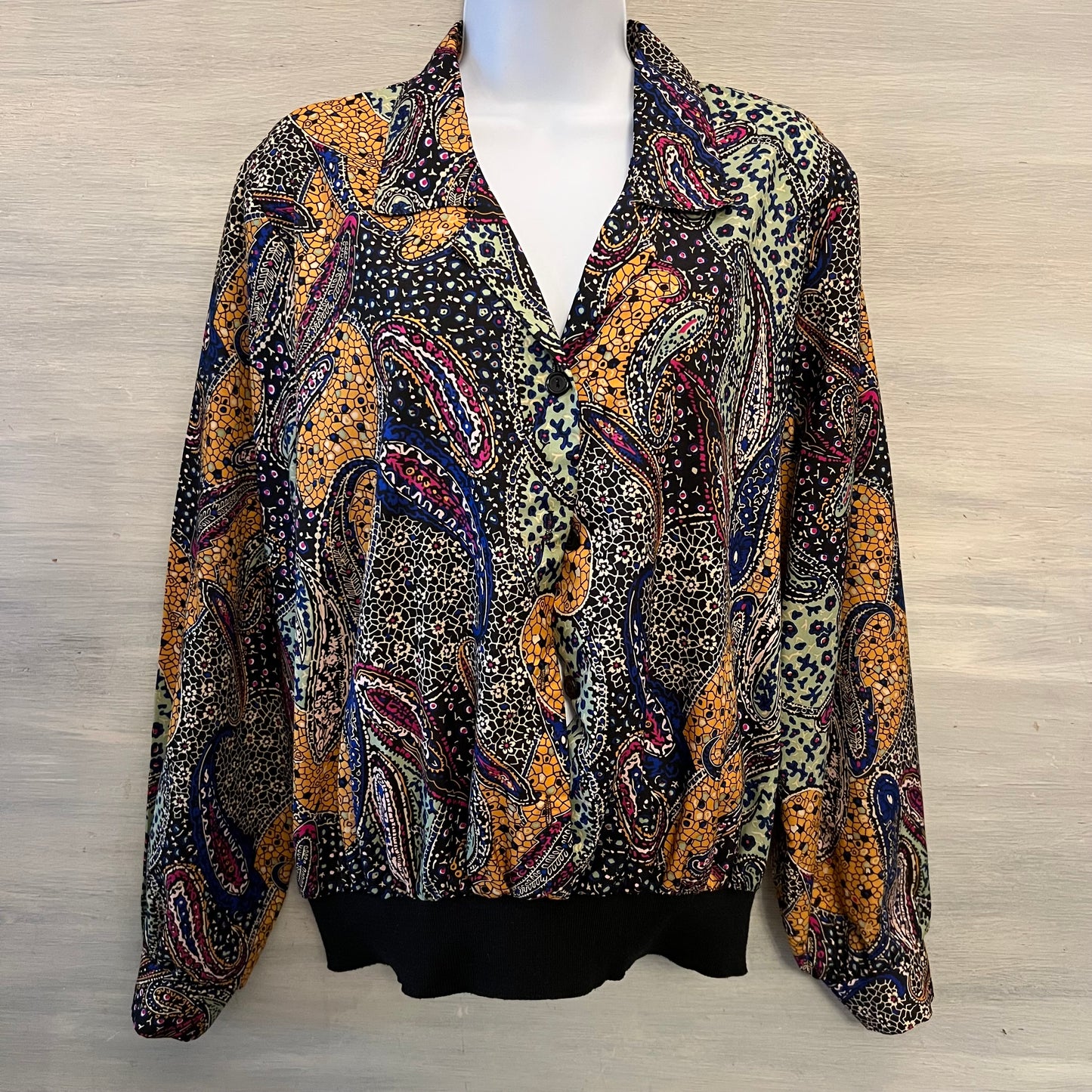 Vintage 80's Judy Bond Paisley Print Collared Button Down Blouse Size 16 Good Condition