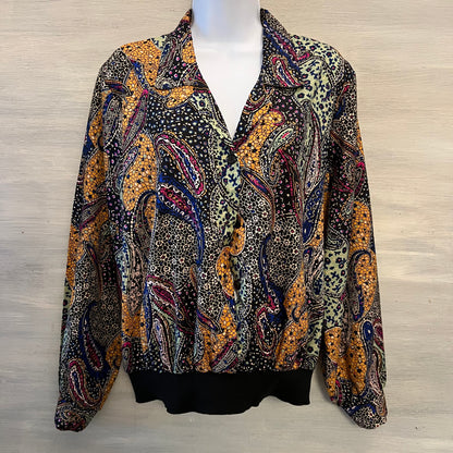 Vintage 80's Judy Bond Paisley Print Collared Button Down Blouse Size 16 Good Condition