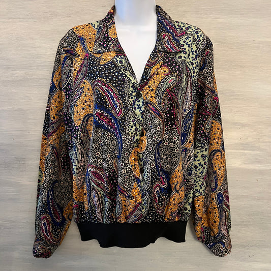 Vintage 80's Judy Bond Paisley Print Collared Button Down Blouse Size 16 Good Condition