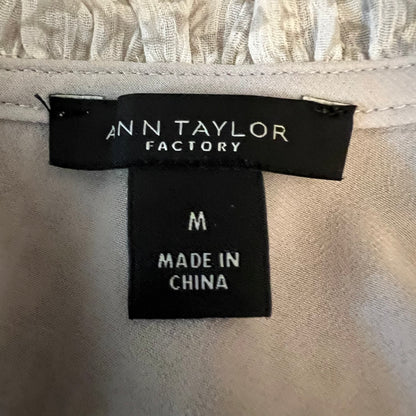 Ann Taylor Factory Beige White Floral Print Tank Top Blouse Size Medium Good Condition