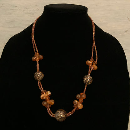 Handcrafted Beaded Double Strand Statement Necklace & Chunky Bracelet Set Good Condition