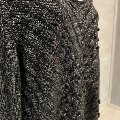 600 West Black Metallic Silver Thread Vneck Sweater w/ Removable Cowl XL Good Condition