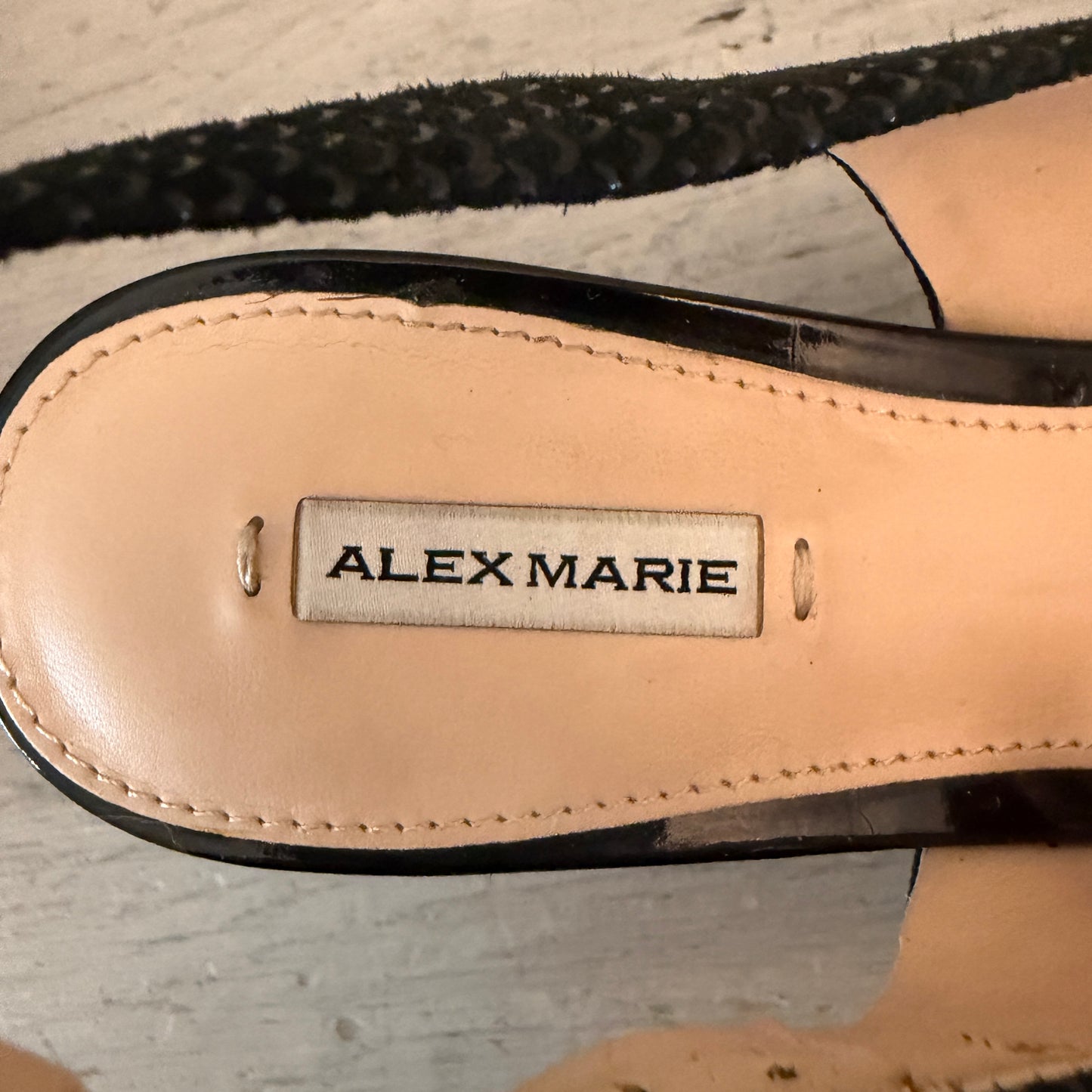 Alex Marie Black Leather Beaded Open Toe Slingback Kitten Heels Size 7 Good Condition
