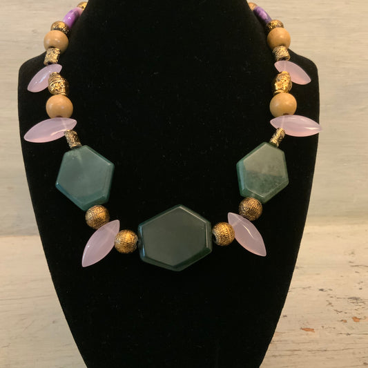 Handmade Beaded Faux Gem Stone Choker Necklace Good Condition