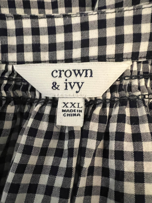 Crown & Ivy Black & White Gingham Check Peasant Blouse Size XXL Good Condition