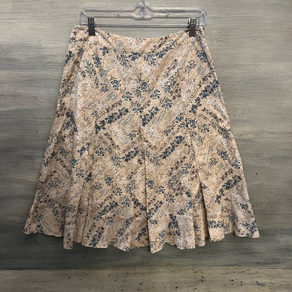 Laura Ashley 100% Cotton Tan Green Floral Print Pleated ALine Flare Skirt 11 Like New