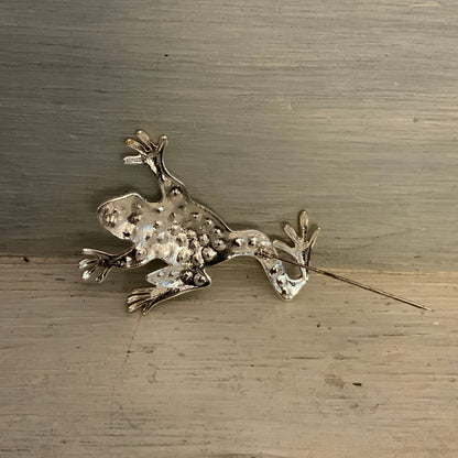 Vintage Silver & Gold Tone Bejeweled Frog Brooch Pin 2.5" Good Condition