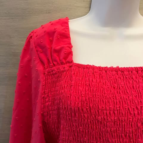 SHEIN Curve Hot Pink Swiss Dot BabyDoll Peasant Blouse Size 3XL Good Condition