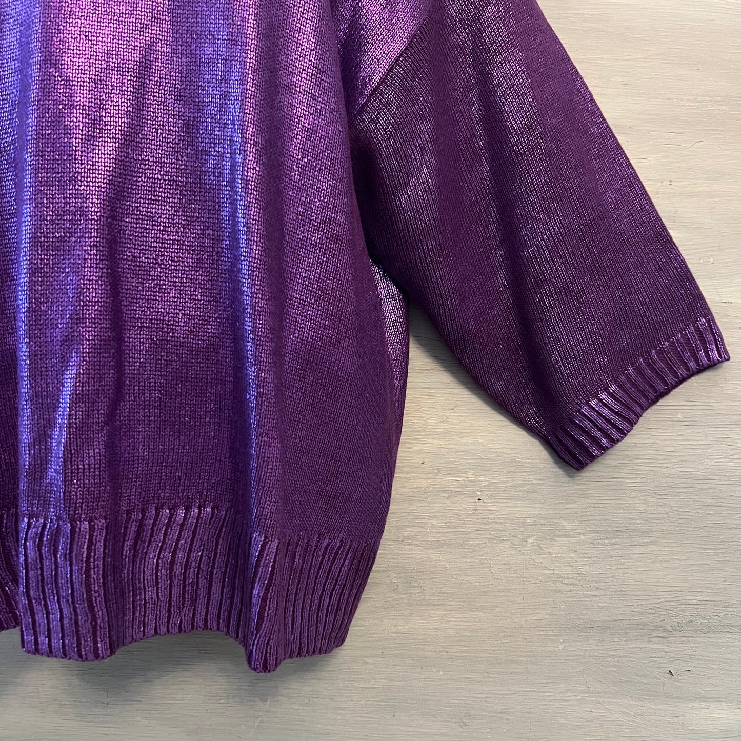 Vintage Purple Shimmer 3/4 Sleeve Light Knit Sweater Size Large Good Condition
