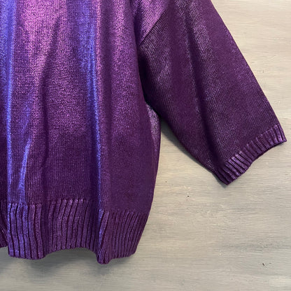 Vintage Purple Shimmer 3/4 Sleeve Light Knit Sweater Size Large Good Condition