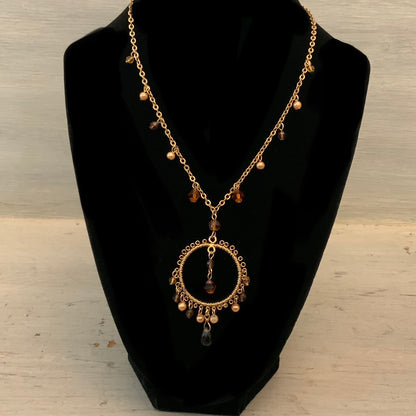 Cookie Lee Mocha Luster Faux Amber Beaded Gold Chain Pendant Necklace New with Tags