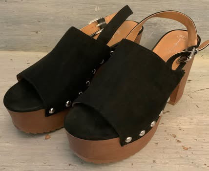 Wonderly Black Faux Suede Platform Slingback Clog Open Toe Size 7.5 Good Condition