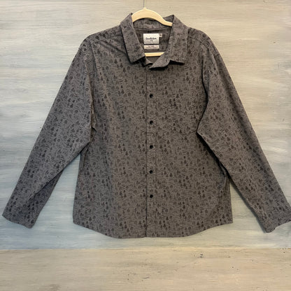 Goodfellow Northrop Slim Fit Gray Nature Print Button Down Shirt Size XL Good Condition