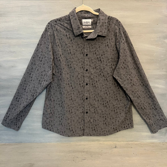 Goodfellow Northrop Slim Fit Gray Nature Print Button Down Shirt XL Good Condition